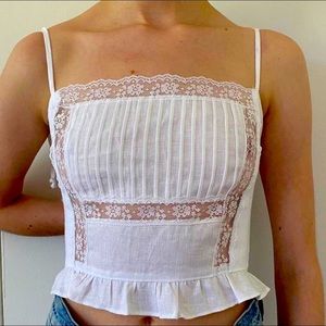 Reformation Linen and Lace Peplum Top